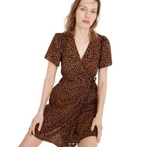 Madewell Flutter-Sleeve Wrap Mini Dress Leopard Womens size medium